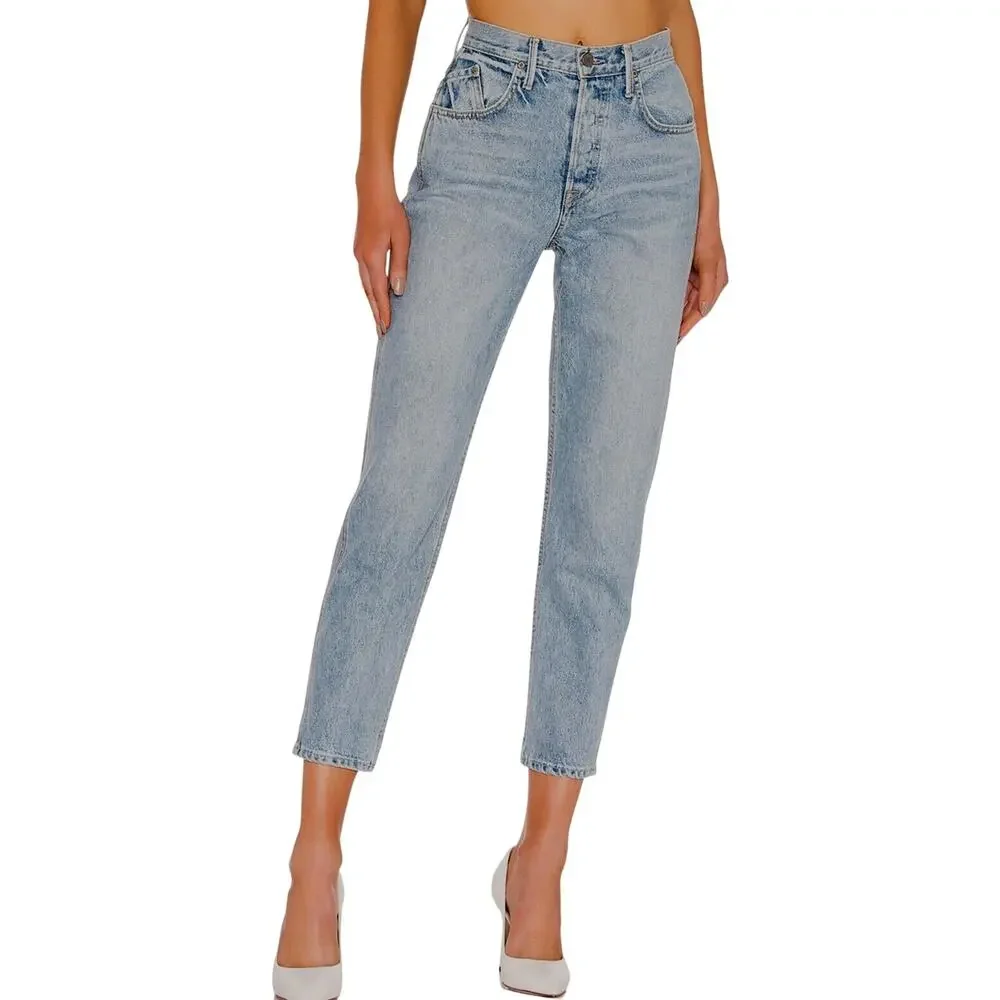 GRLFRND Dree Light Wash In My Time Crop Jean Hidden Button Fly Straight Leg 31